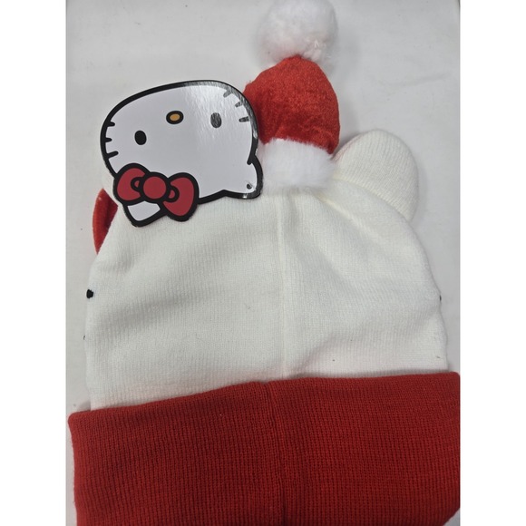 Hello Kitty Holiday Beanie Hat , Fits Kids & Adults, White/Red New - Picture 2 of 2